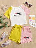 I Love Mommy Pattern T-Shirt & Short Set For Girl