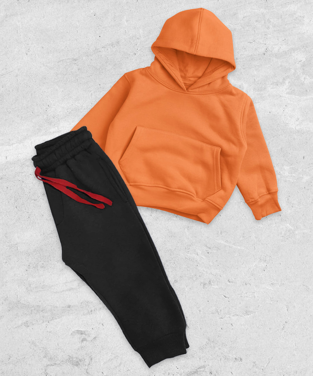 Basic Orange Hoodie Set for Kids