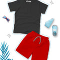 Kids Basic Black T-Shirt & Red Short Set