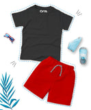 Kids Basic Black T-Shirt & Red Short Set
