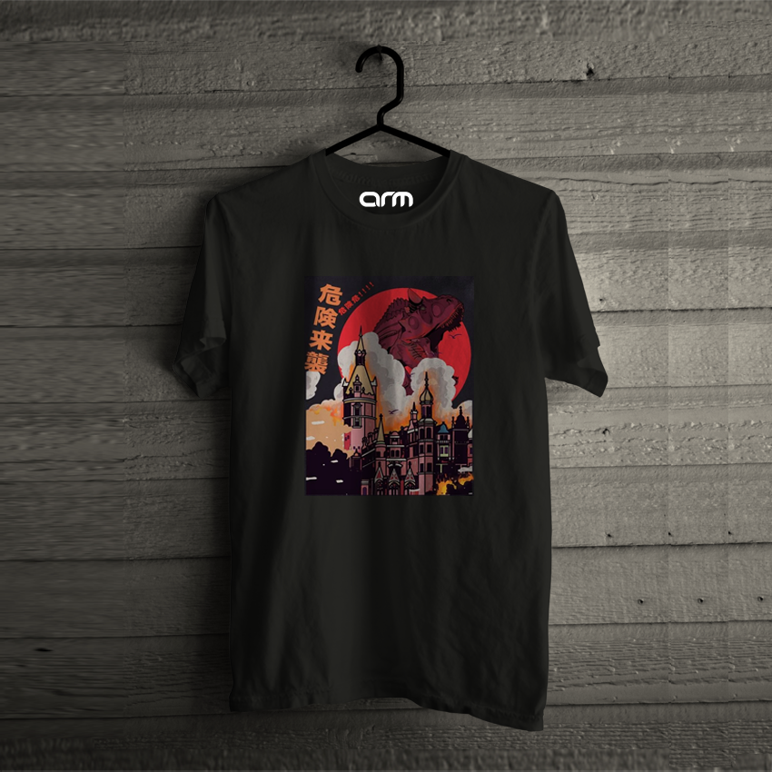 Men Building And Japanese Letter Graphic T-Shirt