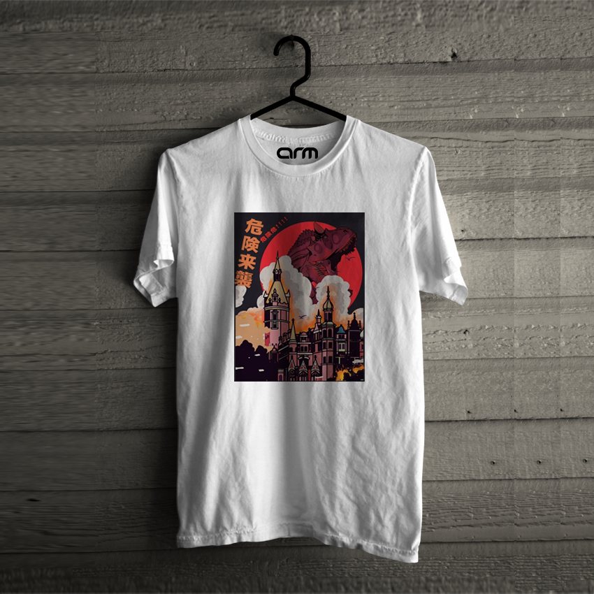 Men Building And Japanese Letter Graphic T-Shirt