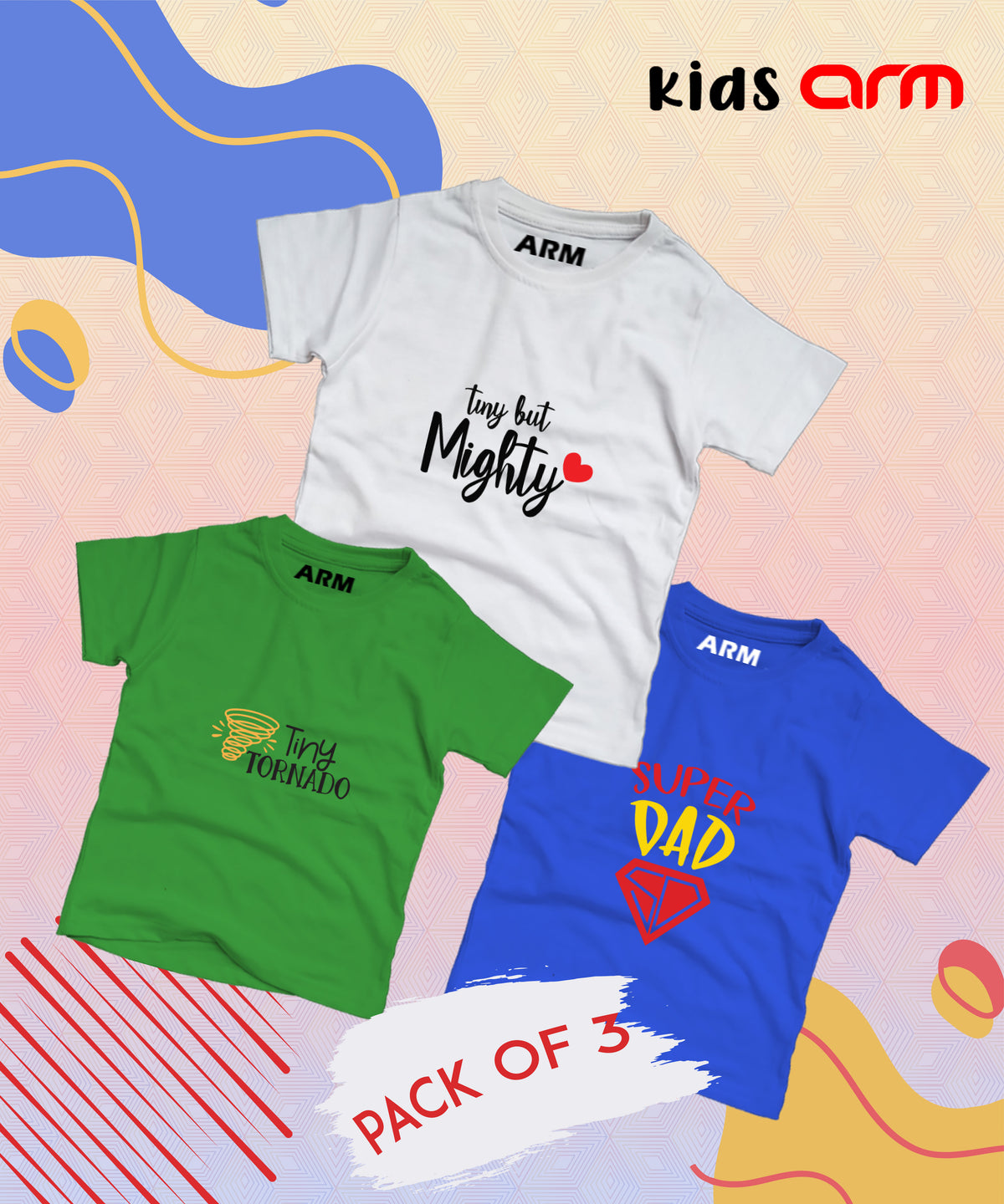 Pack of 3 T-Shirt For Kids - MIGHTY-TINY-SDAD