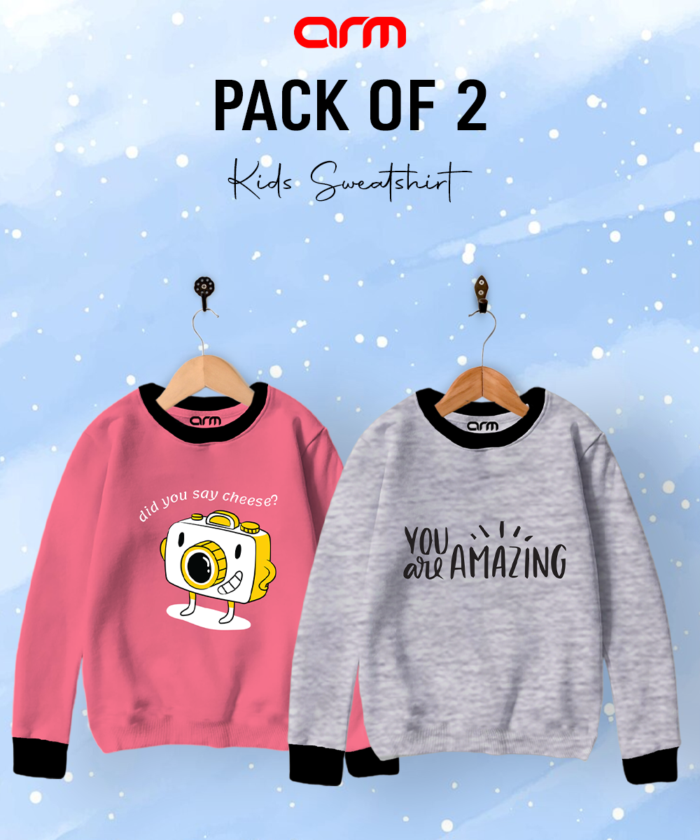 Pack of 2 Contrast Rib Sweat Shirts (SAYCHEESE-YOUAMAZING)