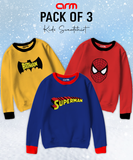 Pack of 3 Contrast Rib Super Hero Sweat Shirts (SUP_BAT_SPI-03KFSR)