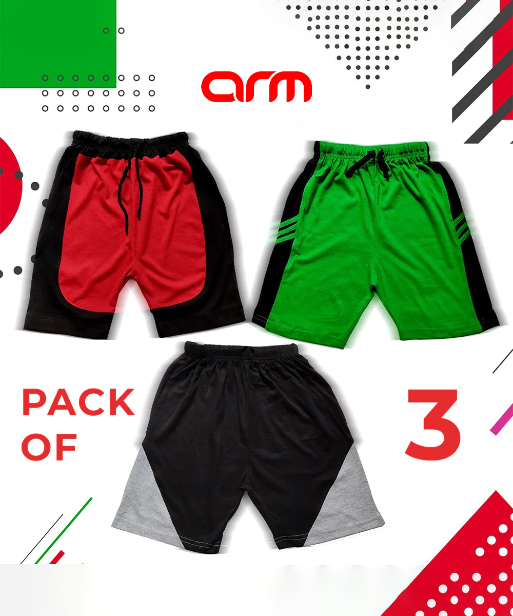 Pack of 3 Shorts For Kids - 02 (RDBL-HGBL-GRBL)