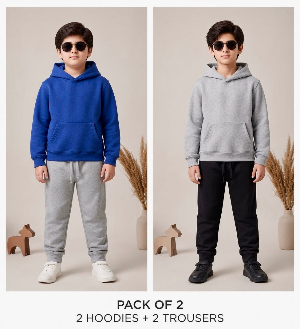 Pack of 2 Basic Hoodie & Trouser Sets for Kids