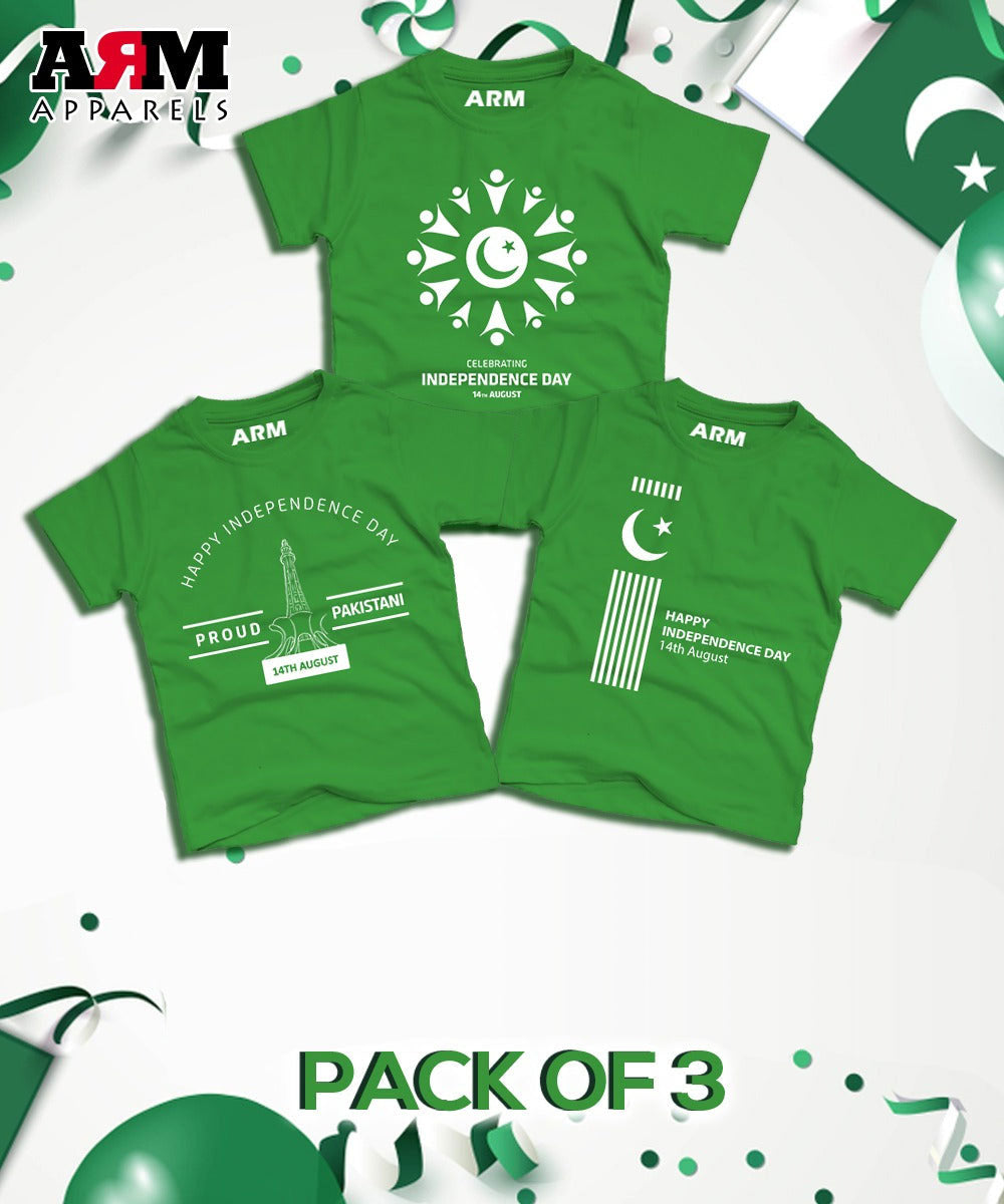 Pack of 3 T-Shirt For Kids - INDP-GROUP-BADGE-GREEN