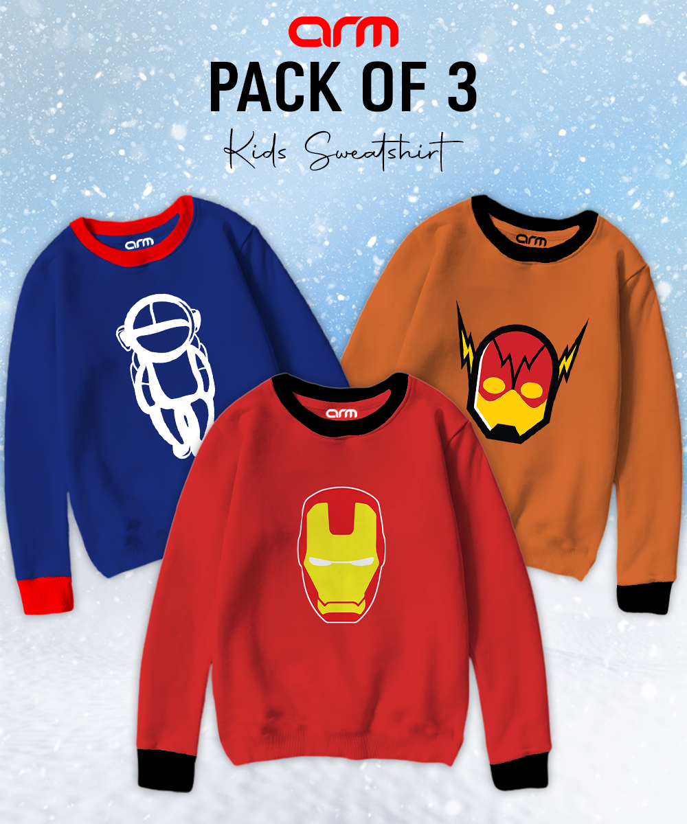 Pack of 3 Contrast Rib Sweat Shirts (FLASH-IRONMAN-NASA)