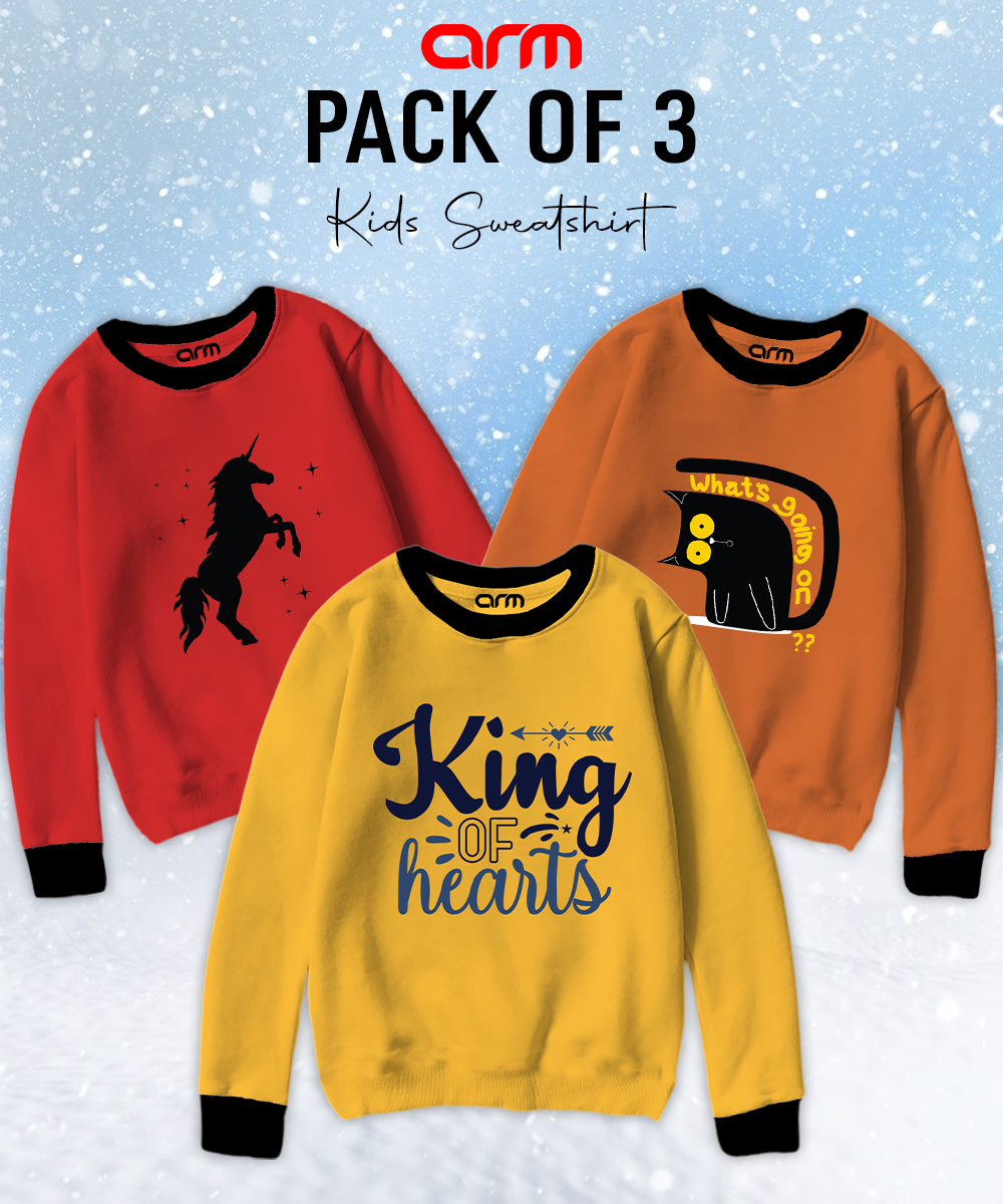 Pack of 3 Contrast Rib Sweat Shirts (KING-UNICORN-WHATGOING)