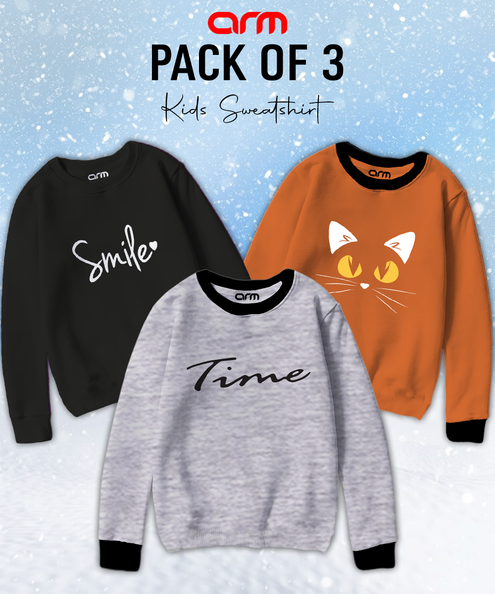 Pack of 3 Contrast Rib Sweat Shirts (SMILE-TIME-CATFACE)