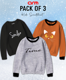 Pack of 3 Contrast Rib Sweat Shirts (SMILE-TIME-CATFACE)