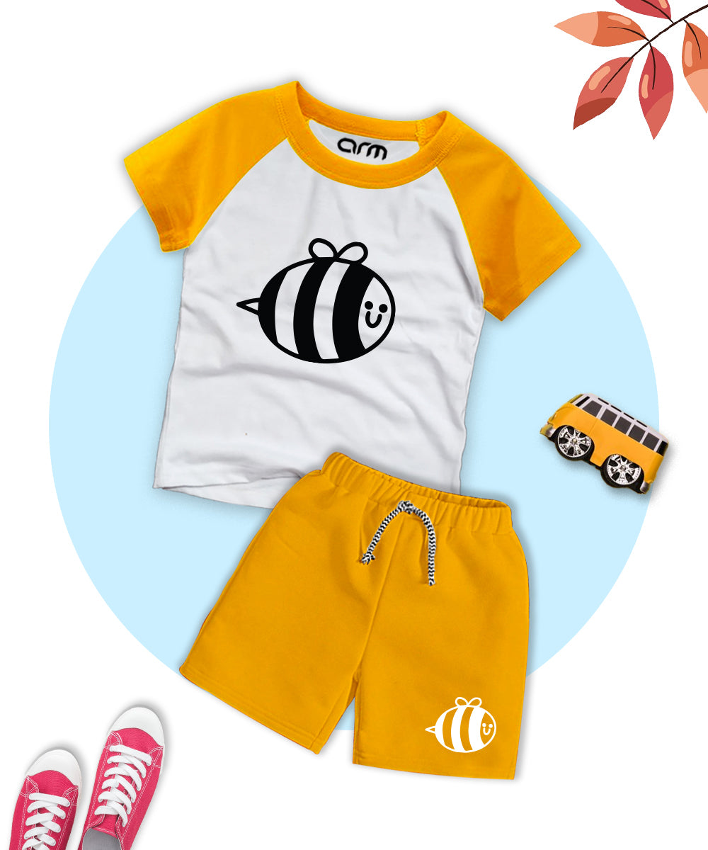 Honey Bee Yellow Printed Raglan Short Set