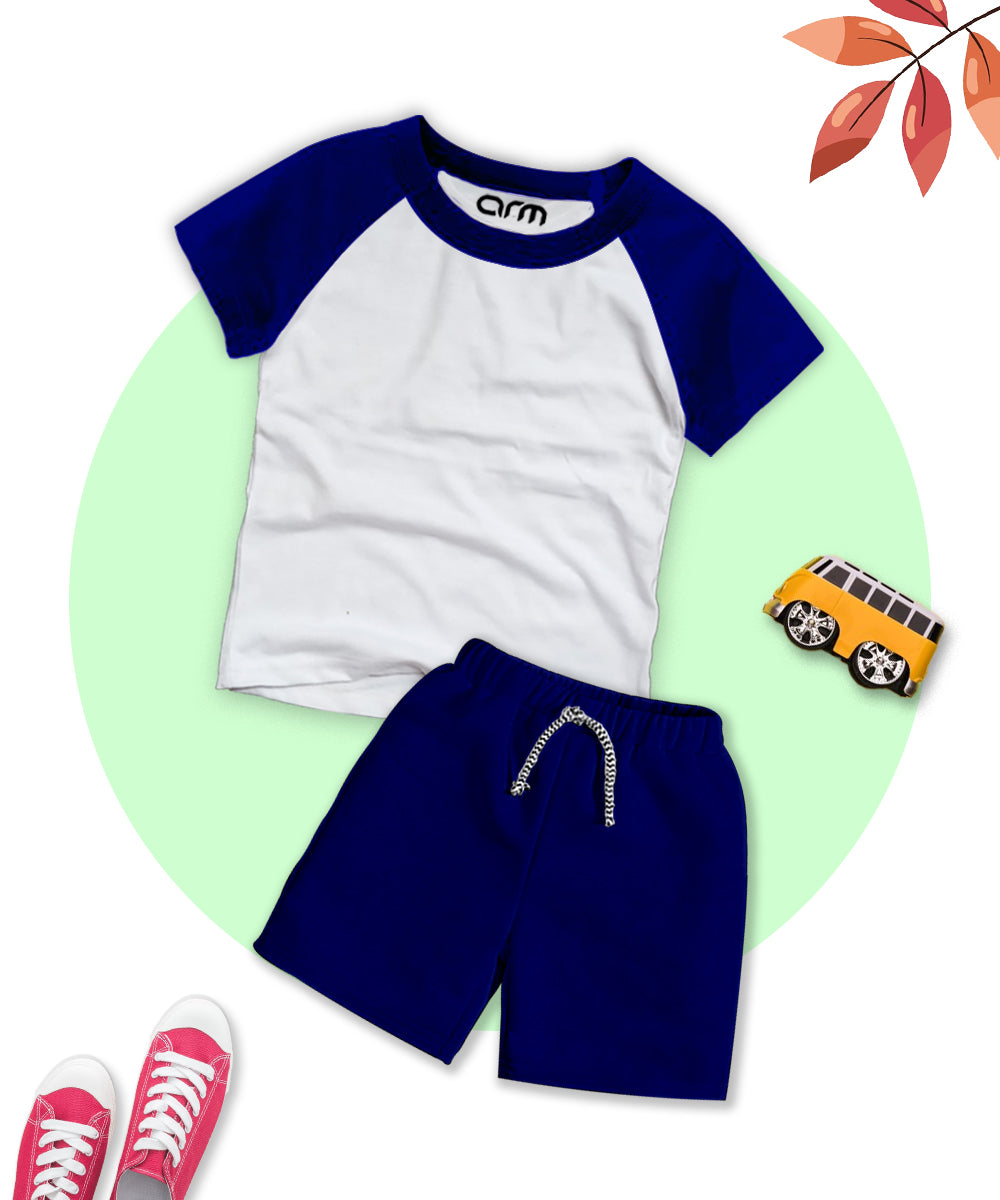 Navy Blue Basic Raglan Short Set