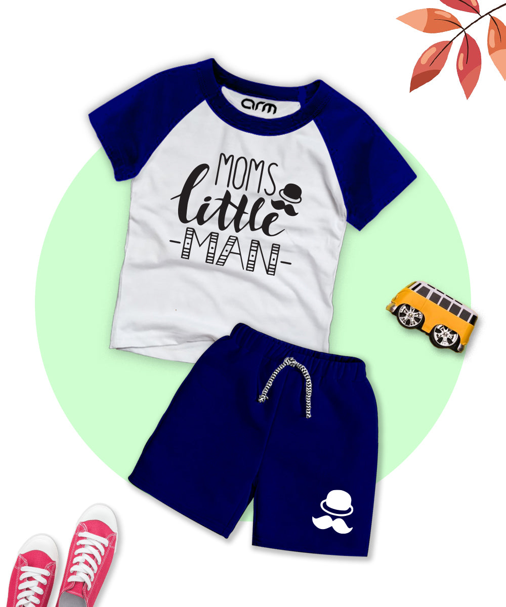 Moms Little Navy Blue Printed Raglan Short Set