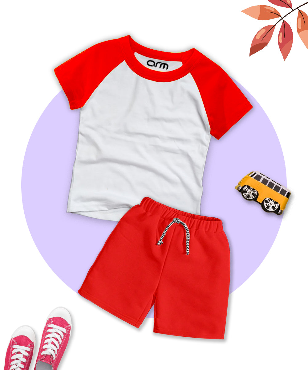 Red Basic Raglan Short Set