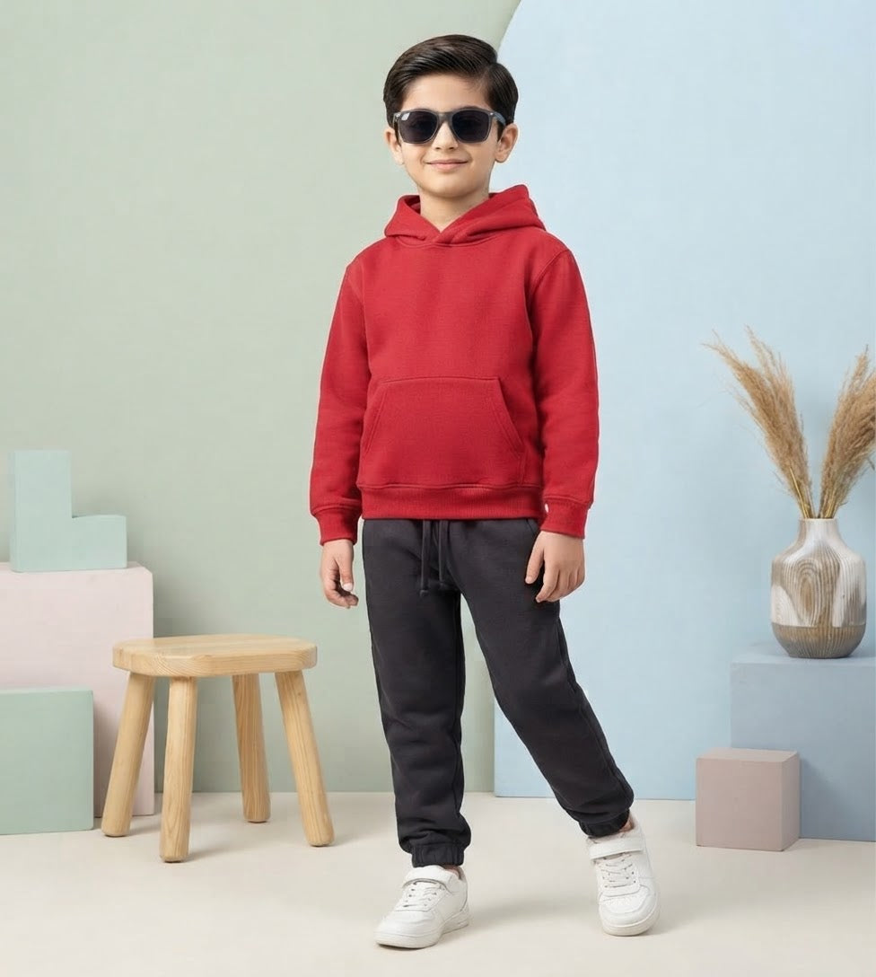 Basic Red Hoodie & Trouser Set for Kids