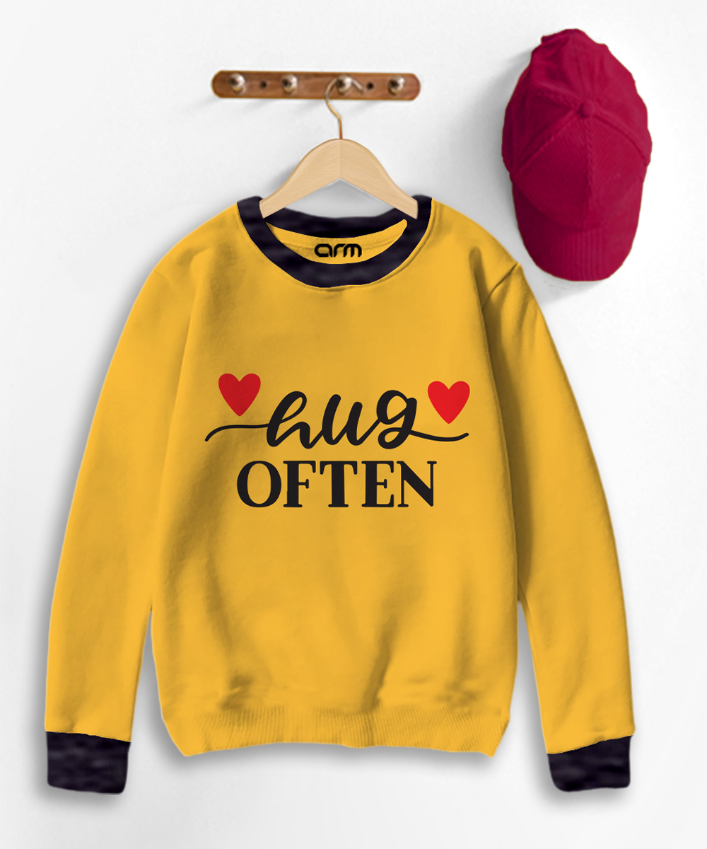 Hug Often Contrast Sweat Shirt for Kids