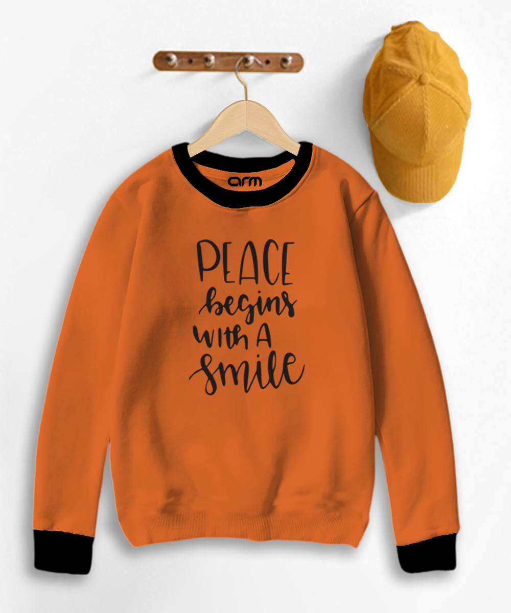 Peace Begin With a Smile Contrast Sweat Shirt for Kids