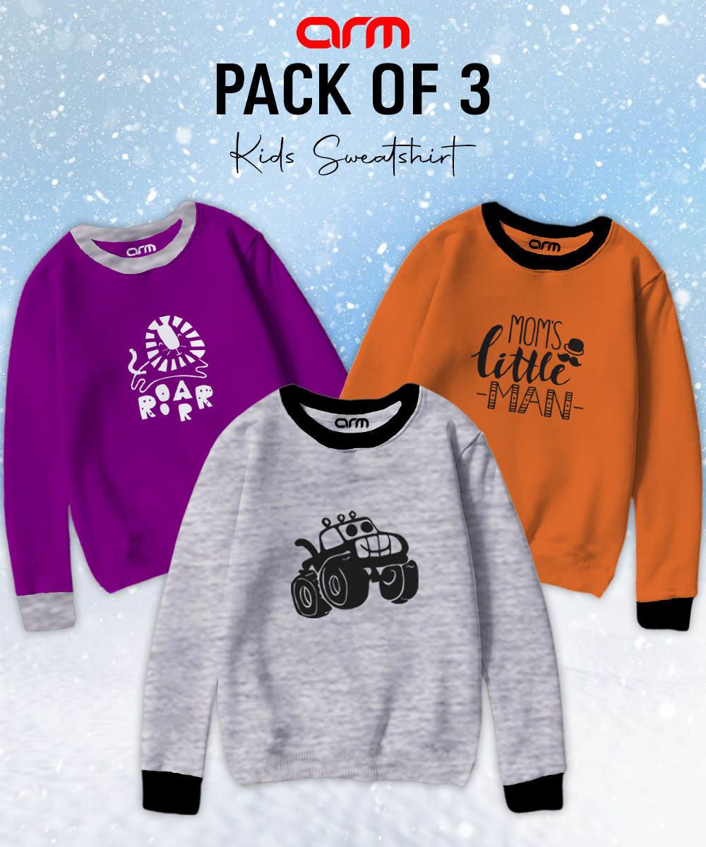 Pack of 3 Contrast Rib Sweat Shirts (JEEP-ROAR-MOMSLITTLE)