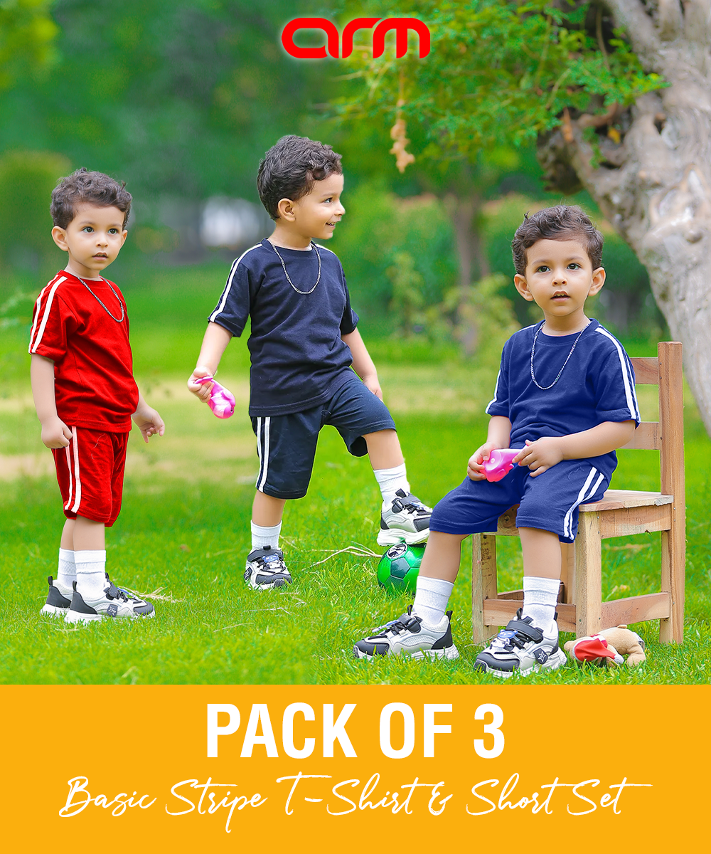 Pack of 3 Basic Stripe T-Shirt & Short Set