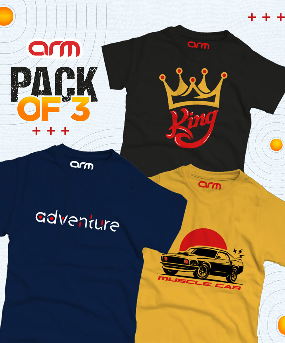 Pack of 3 T-Shirt For Kids - (ADV4-KING2-MUSCAR)