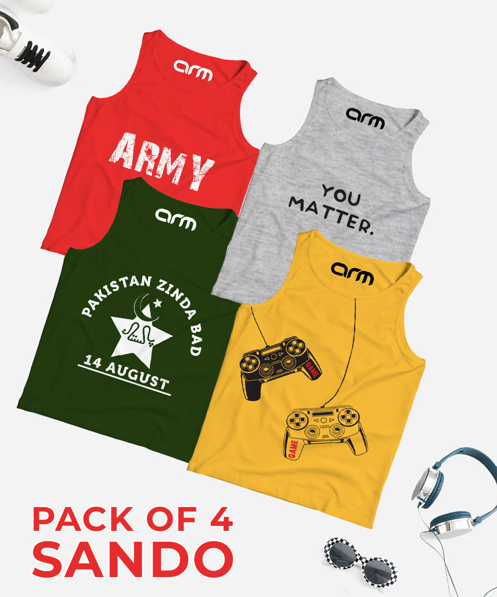 Pack of 4 Sando For Kids - (ARMY-YMAT-PAKZINDA-2JOY)