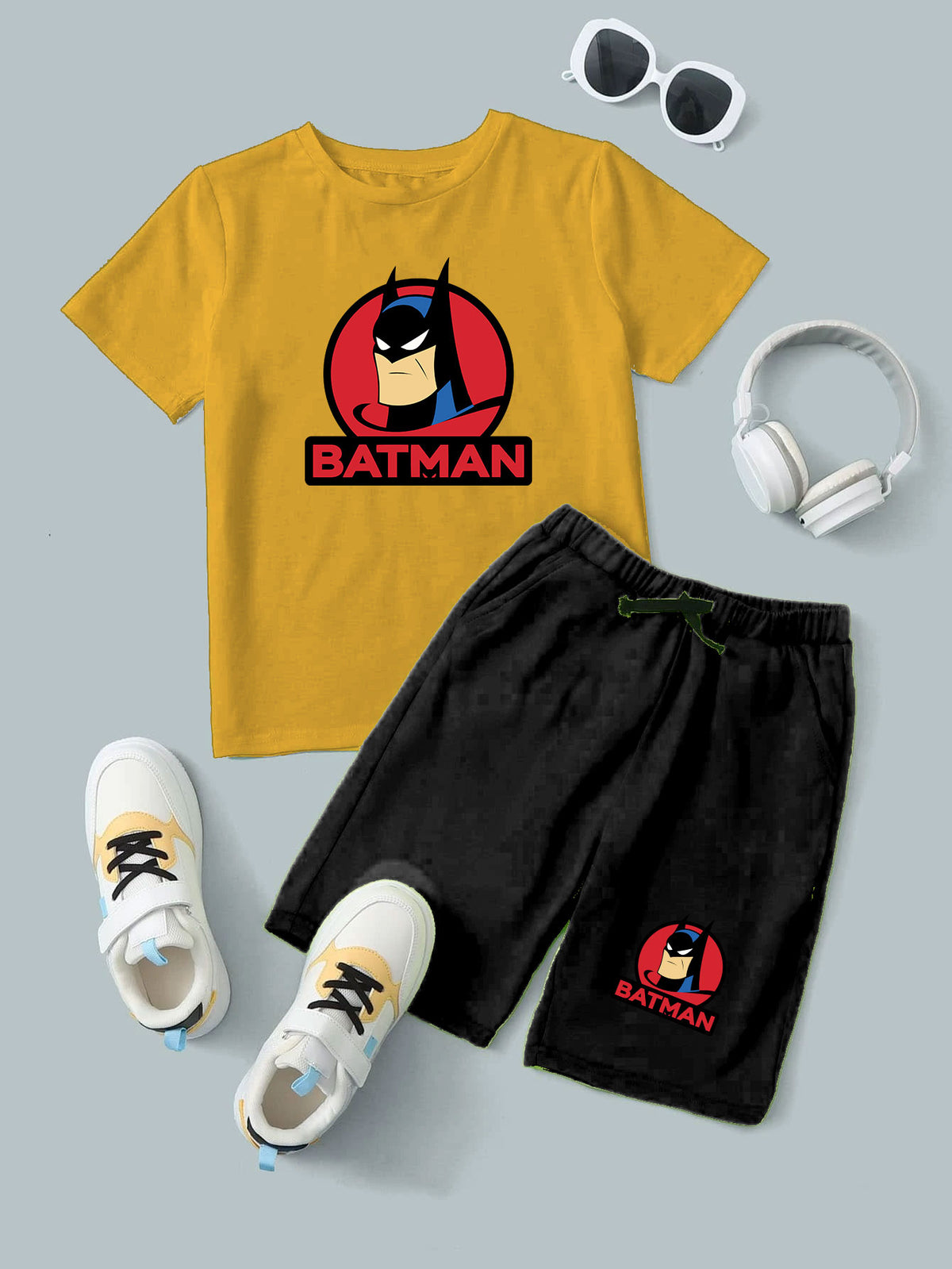 Yellow Batman Printed T-Shirt & Black Batman Short Set