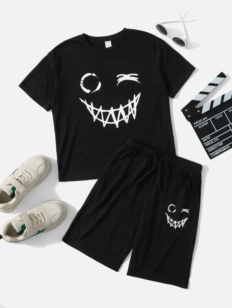 Black Clone Graphic Printed T-Shirt & Black Printed Short Set