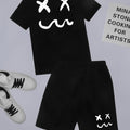 Black Clone Graphic Printed T-Shirt & Black Short Set