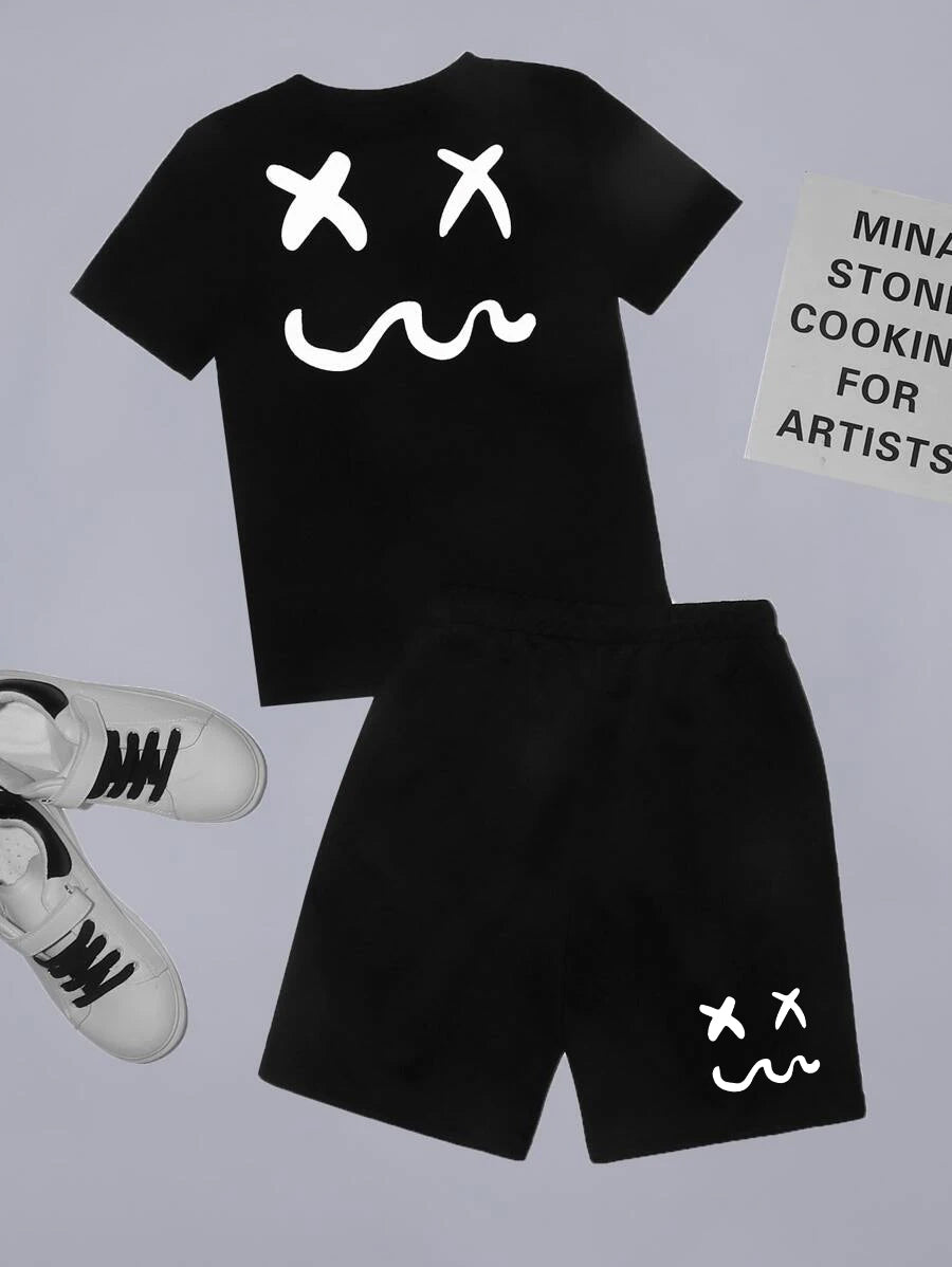 Black Clone Graphic Printed T-Shirt & Black Short Set