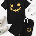 Black Graphic Golden Printed Clown T-Shirt & Black Short Set