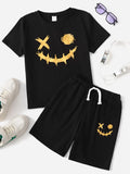 Black Graphic Golden Printed Clown T-Shirt & Black Short Set