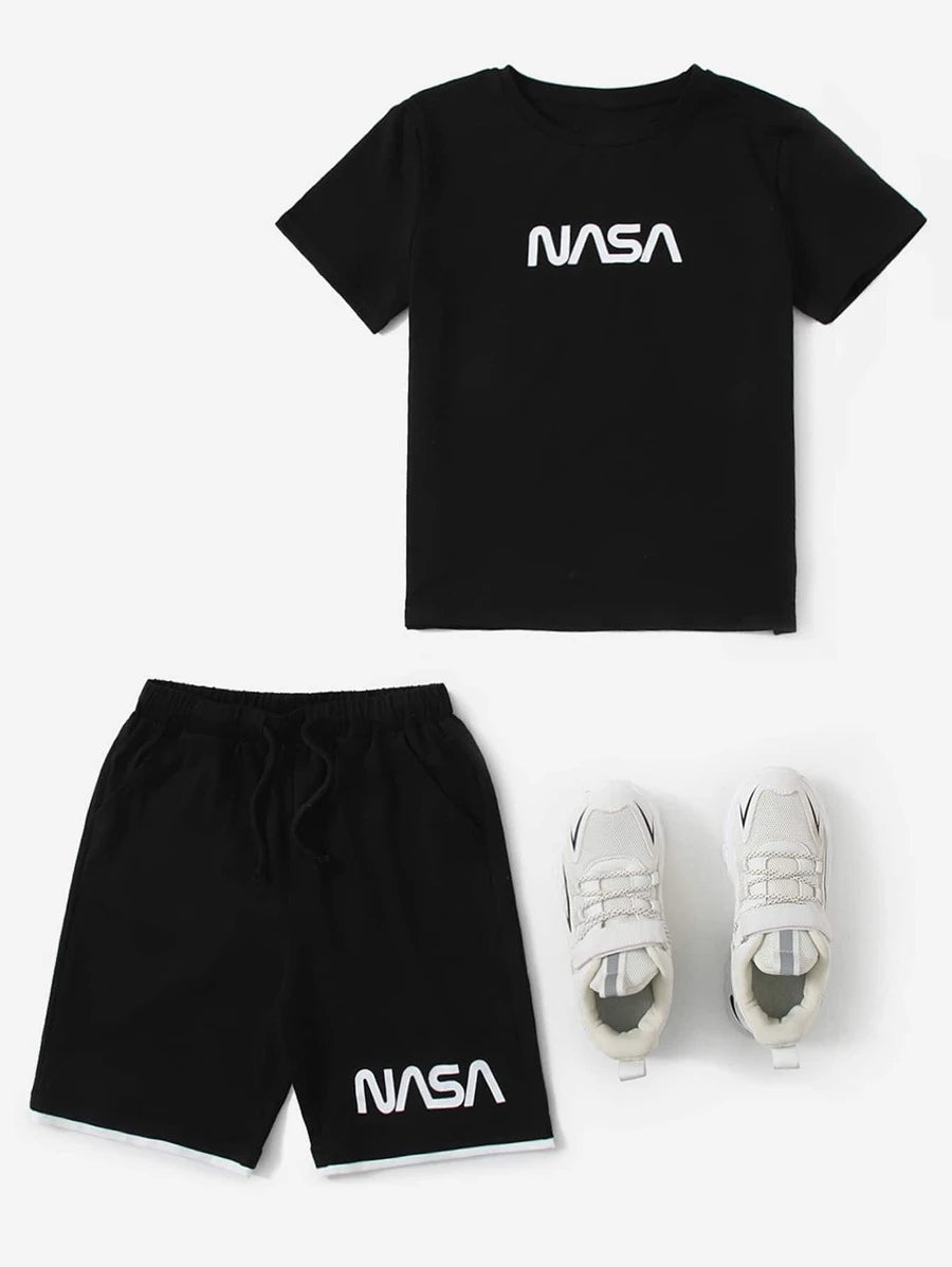 Black Graphic NAS Printed T-Shirt & Printed Black Short Set