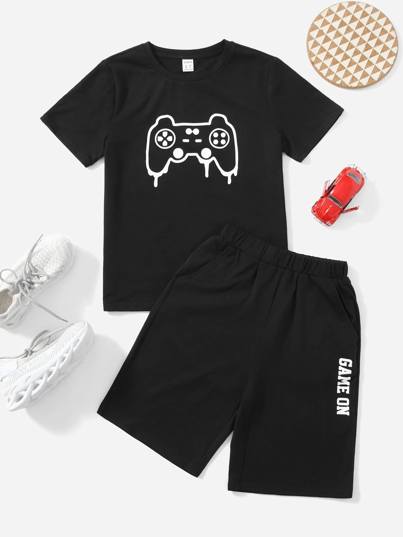 Black Graphic Joystick Printed T-Shirt & Black Short Set