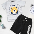 Calm down Printed T-Shirt & Black Short Set