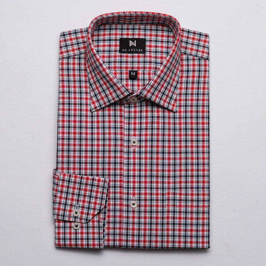 Red & Black Multi Color Small Check Shirt For Men