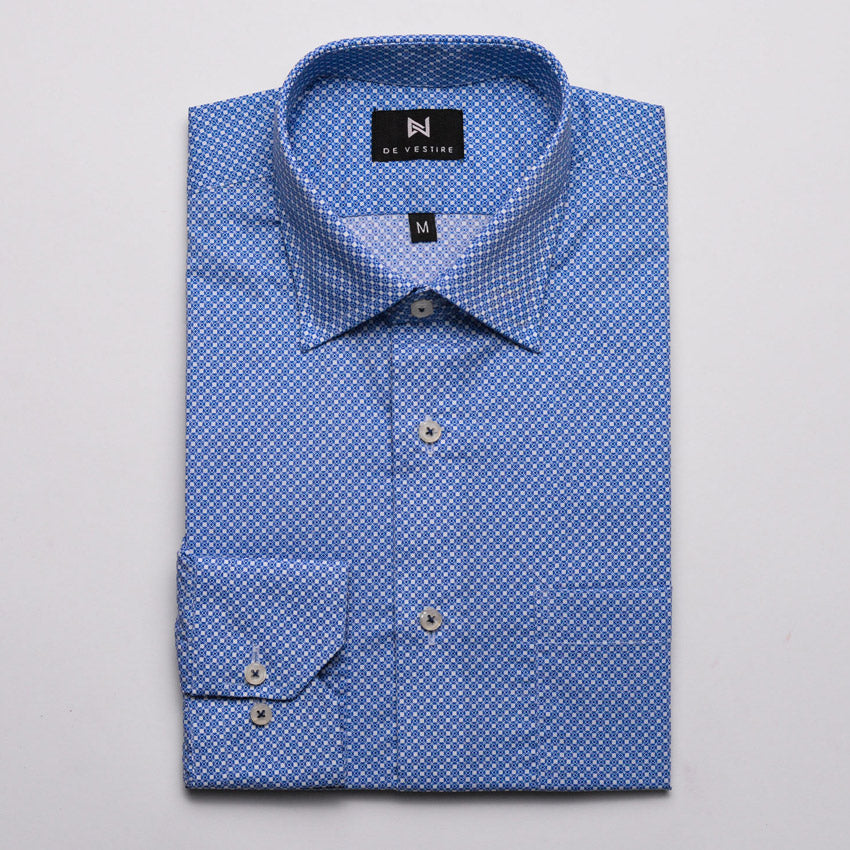 Blue & White Polka Printed Shirt For Men By De Vestire