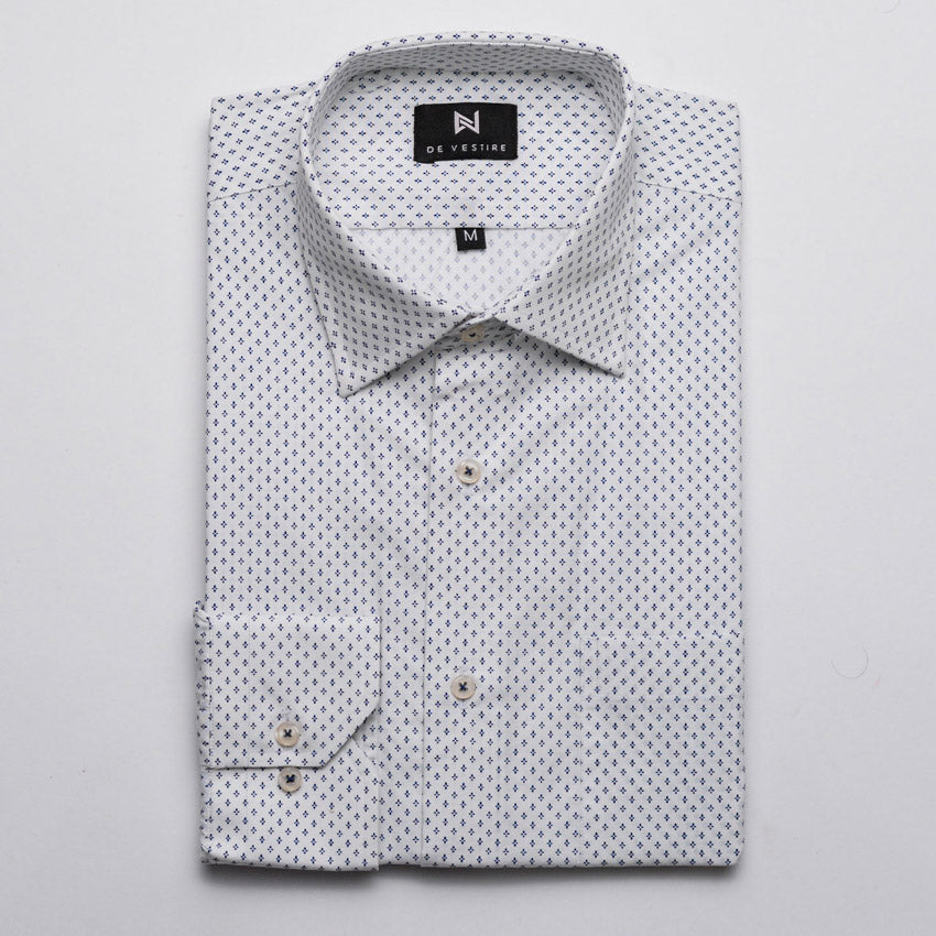 White & Black Polka Printed Shirt For Men By De Vestire