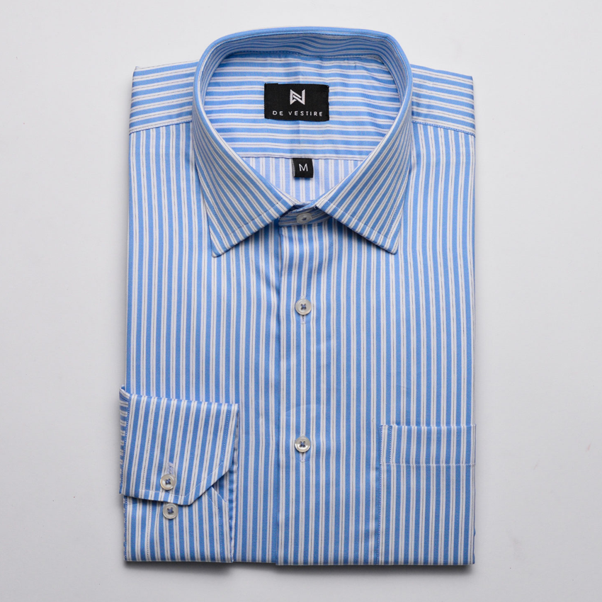 Blue & White Broad Striped Shirt For Men