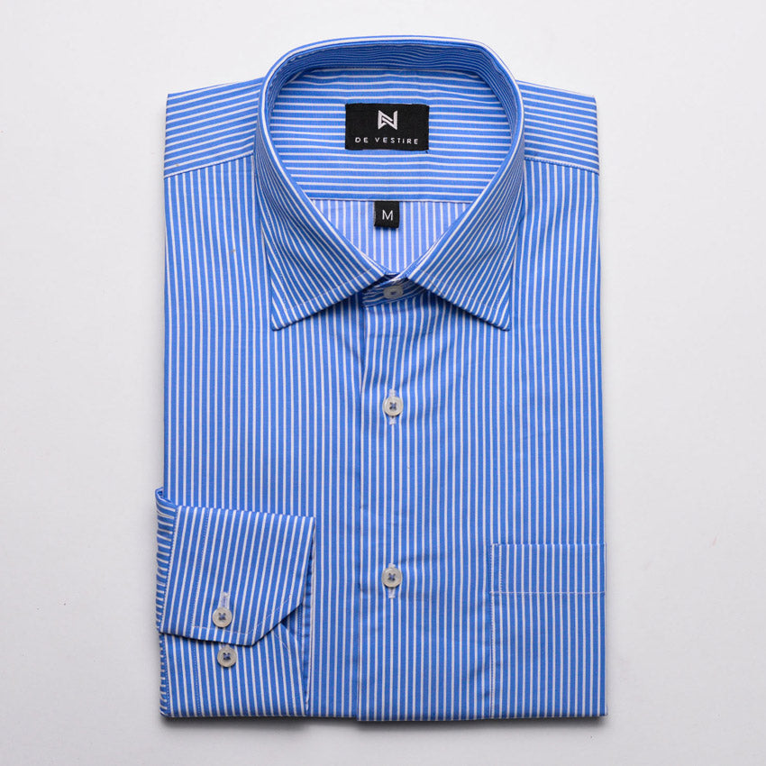 Blue & White Narrow Striped Shirt For Men By Devestire