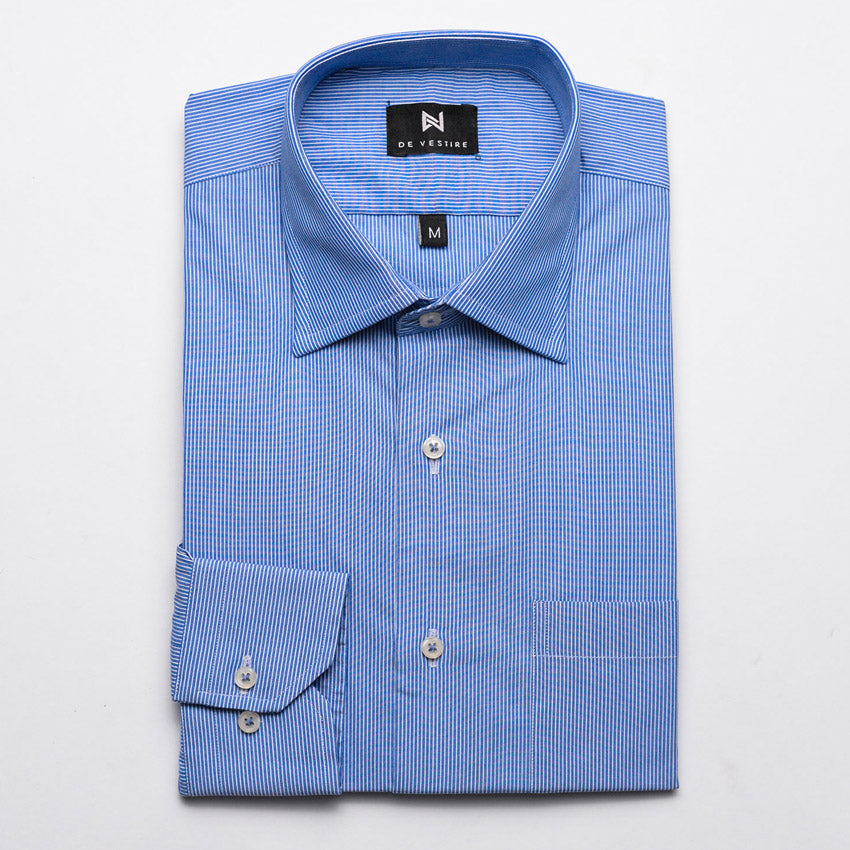 Blue & White Thick Striped Shirt For Men By Devestire