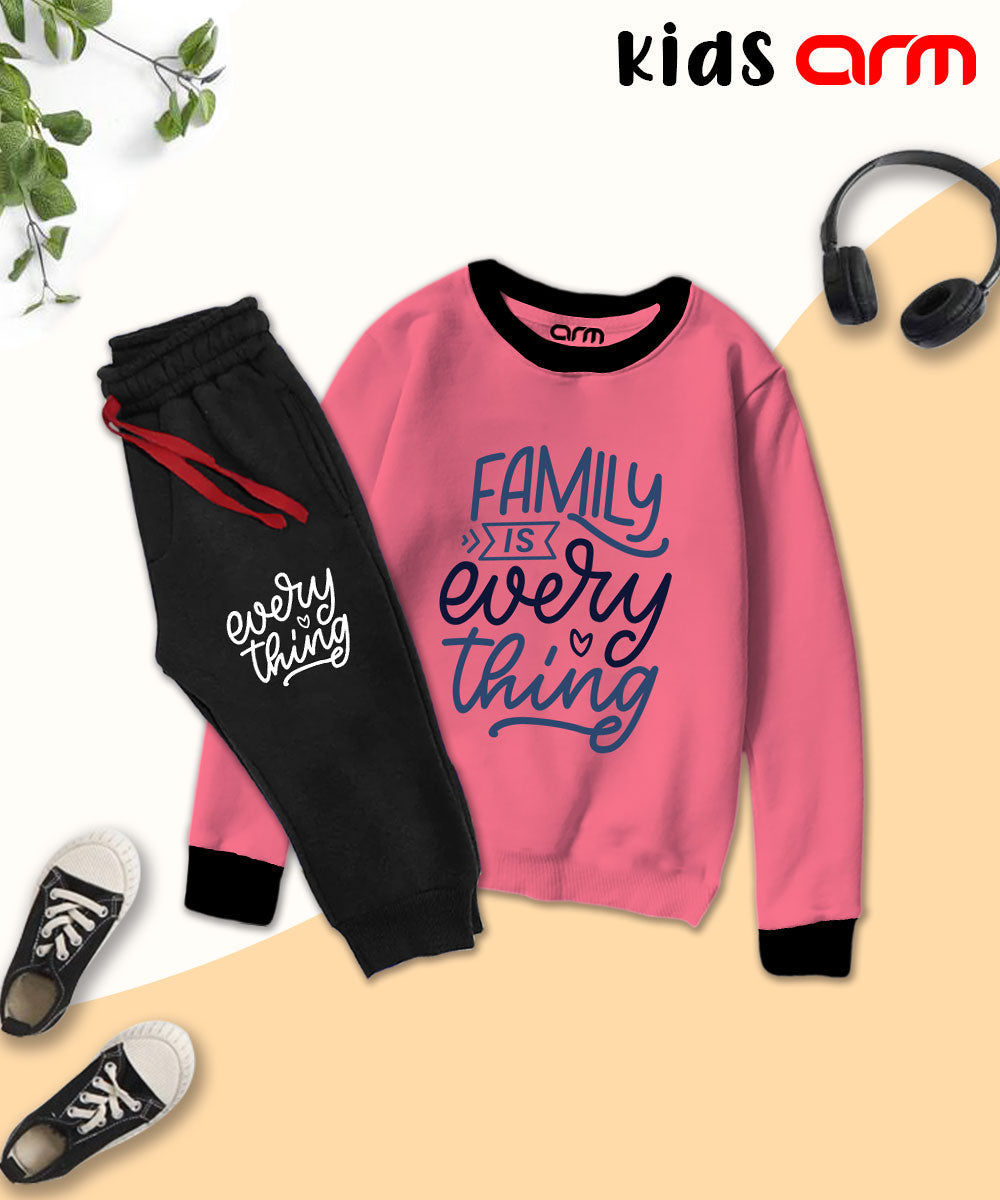 Family Is Everything Contrast Tracksuit for Kids