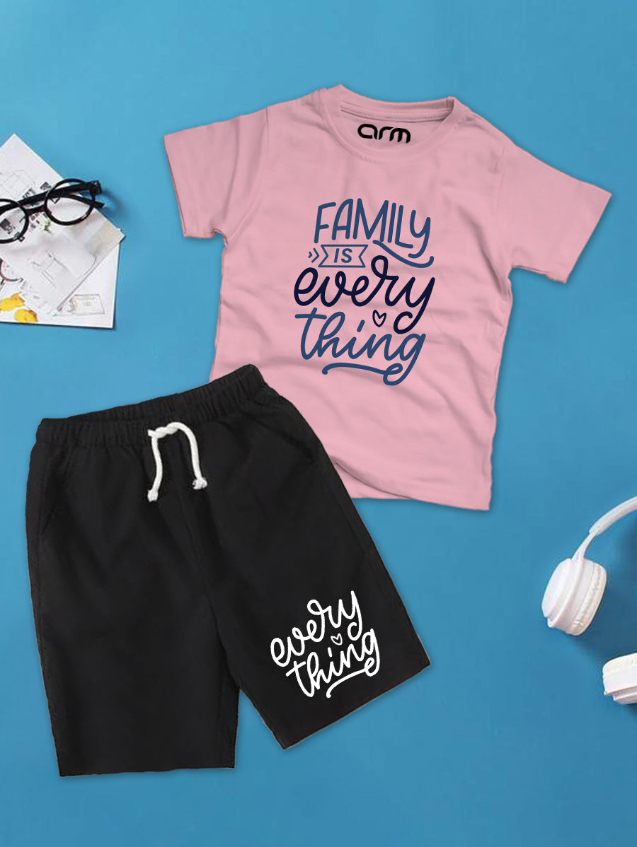 Family is Everything Printed T-Shirt & Black Short Set