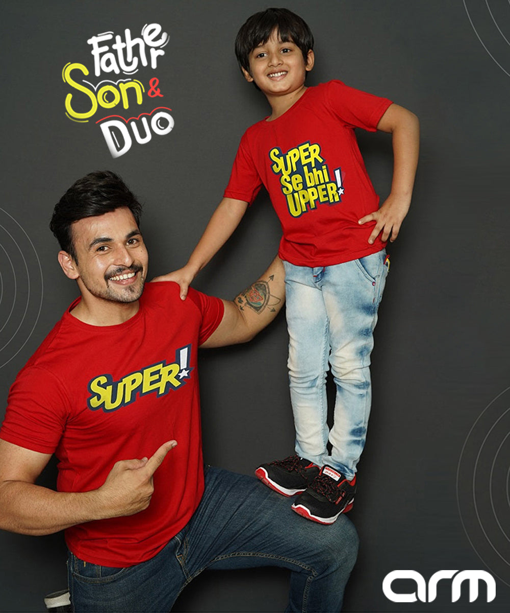 Pair of 2 Father and Son Printed T-Shirt (SuperSeBheUpper)