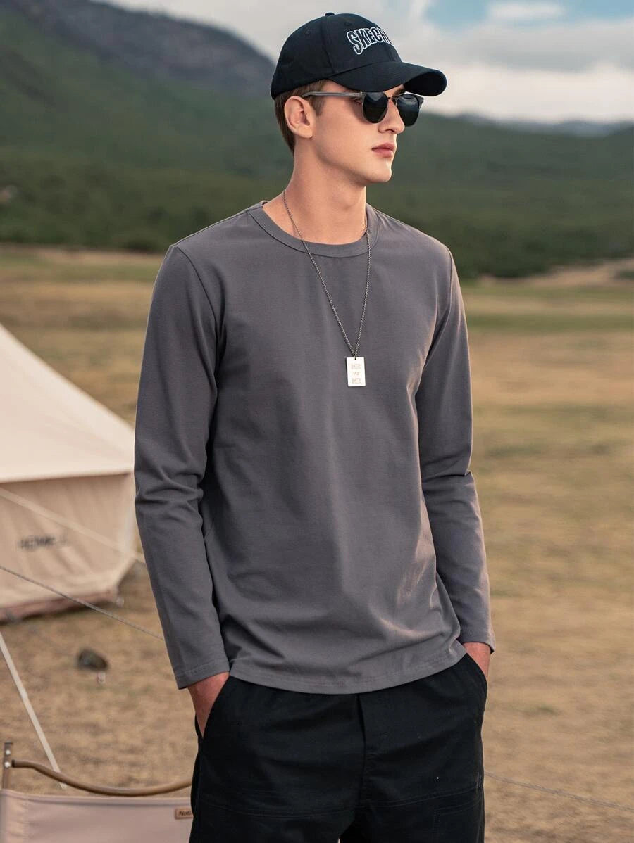 Basic Steel Gray Full Sleeves T-Shirt