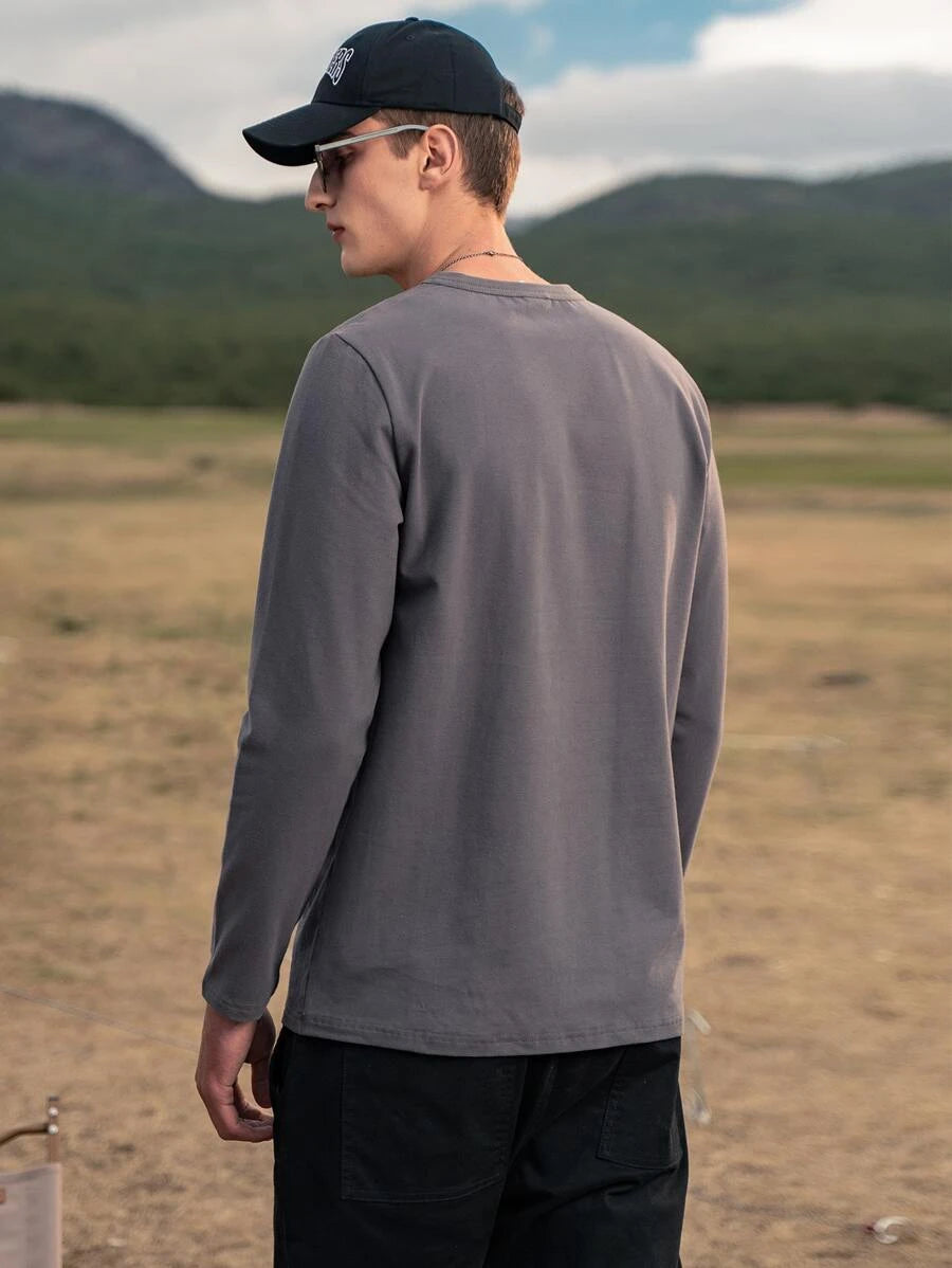Basic Steel Gray Full Sleeves T-Shirt