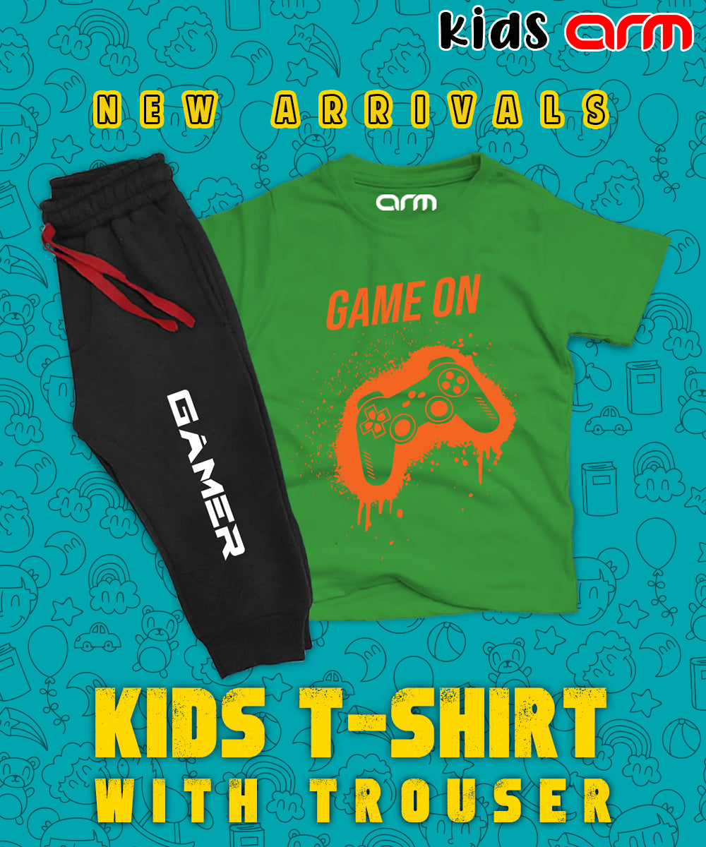 Game on Orange Tee & Trouser for Kids