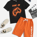 Black Graphic Game On Printed T-Shirt & Orange Short Set