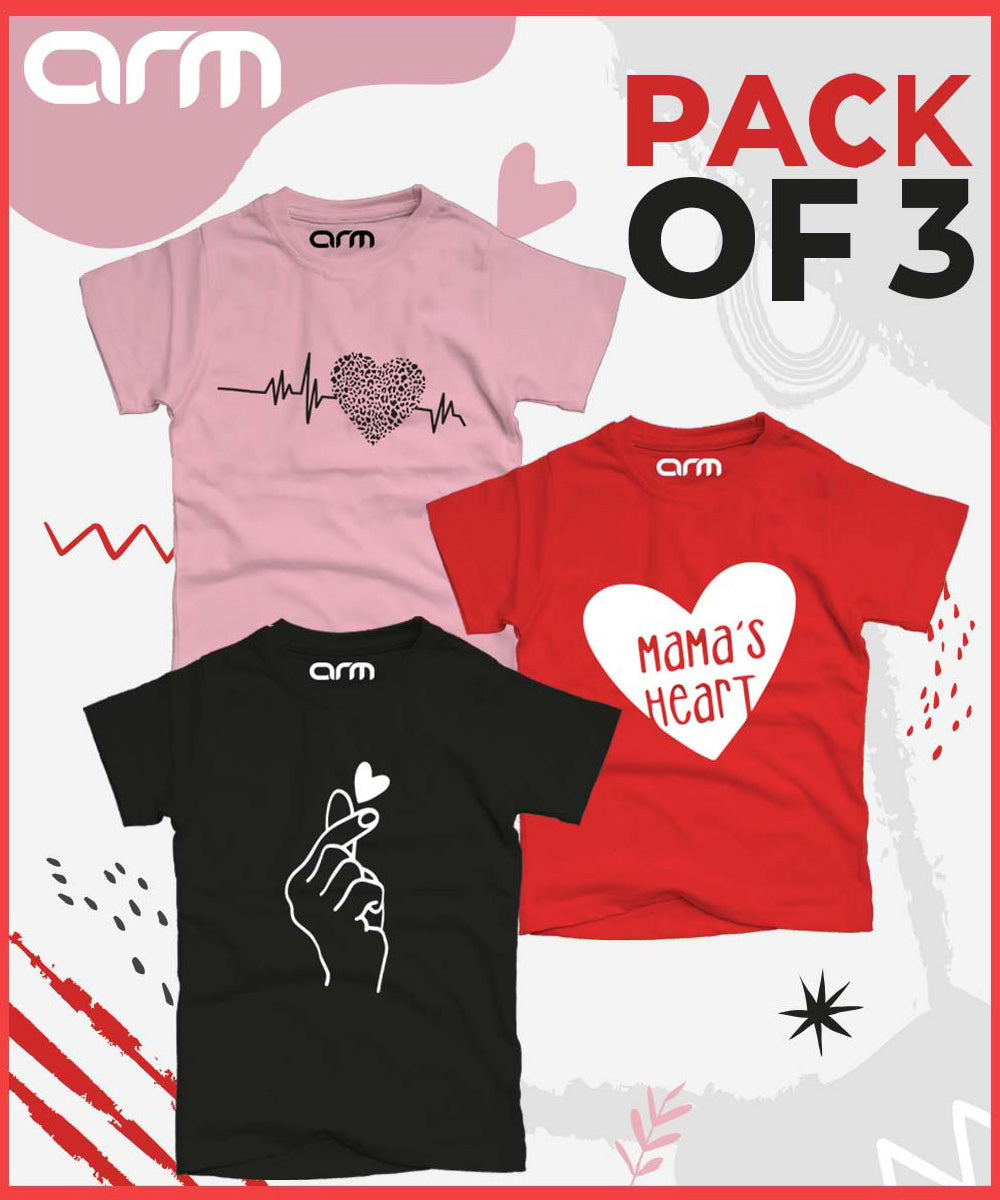 Pack of 3 T-Shirt For Kids - (HeartBeat-MamasHeart-NourishingHeart)